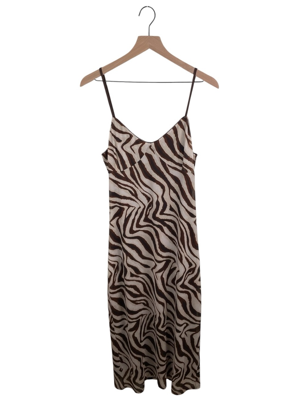 NEW Camila Coelho Brown Zebra Print Slip Maxi Dress Size Large Mesh Y2K Revolve